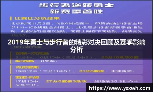 2019年勇士与步行者的精彩对决回顾及赛季影响分析